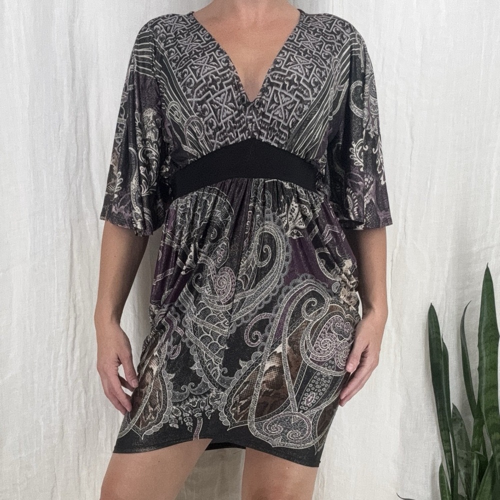 Vintage Y2K Whimsigoth Mini Dress M Indie Babydoll Paisley Festival Boho Chic